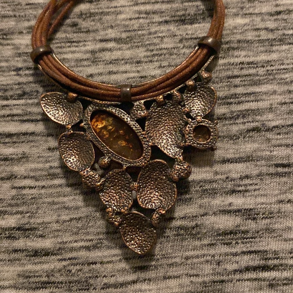 Multi-Stone Brown Triangular Statement Necklace O… - image 6